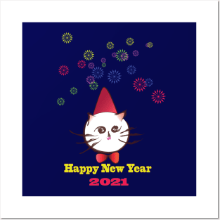 Happy New Year cute cat Posters and Art